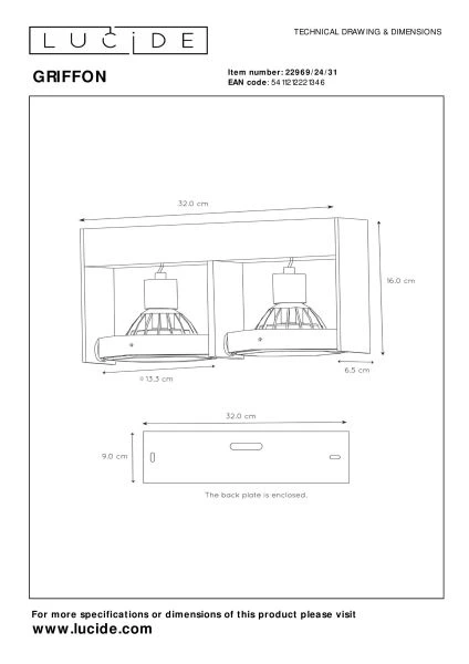 Lucide GRIFFON - Foco de techo - LED Dim to warm - GU10 (ES111) - 2x12W 2200K/3000K - Blanco - técnico